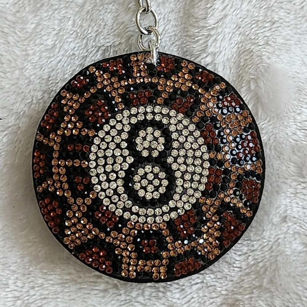 Leopard Print 8 Ball Keychain with Rhinestones Bag Charm